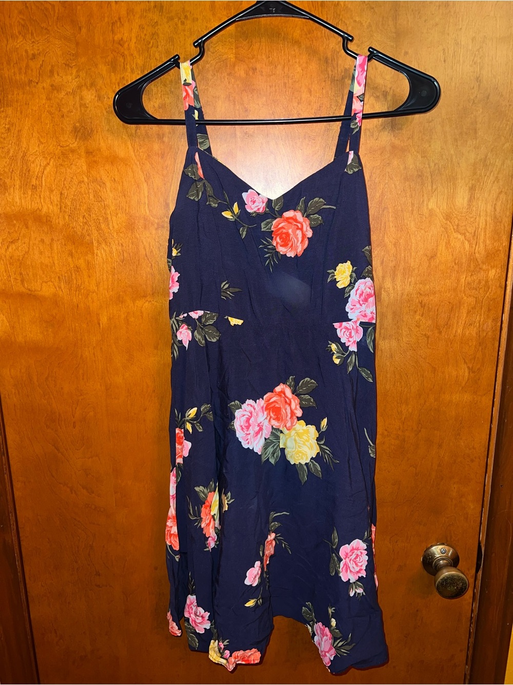 Old Navy Navy Floral Midi Slip Dress with Pink & Yellow Roses